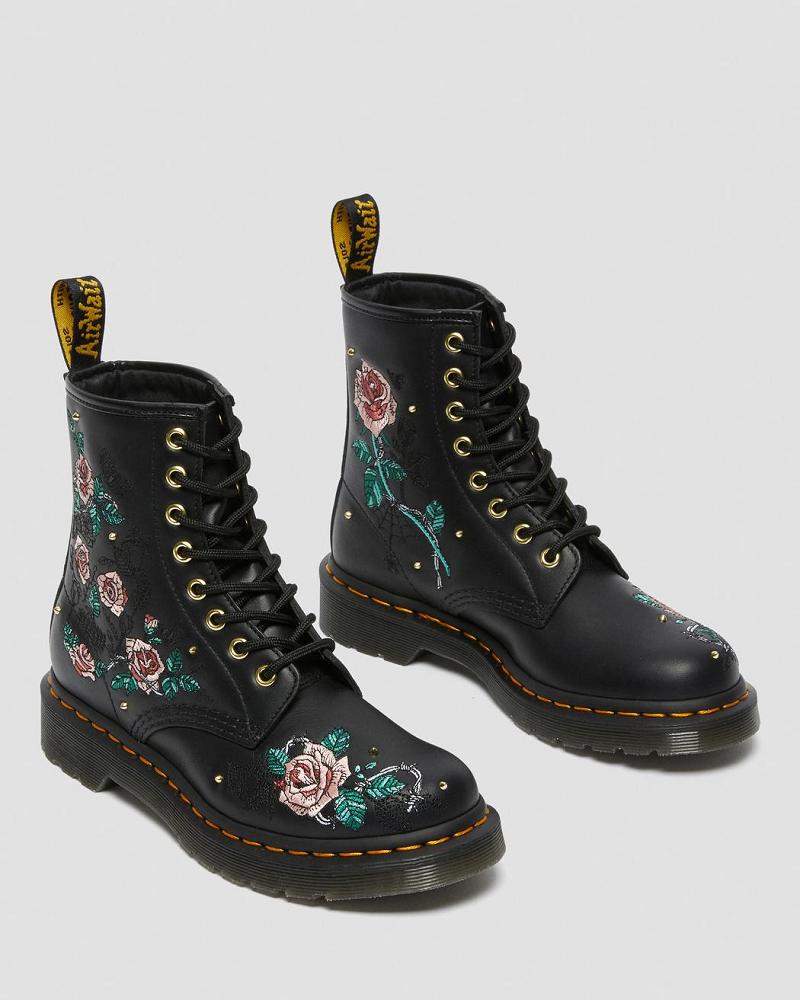 Dr Martens 1460 Vonda Floral Læder Snørestøvler Dame Sort | DK 214UZG